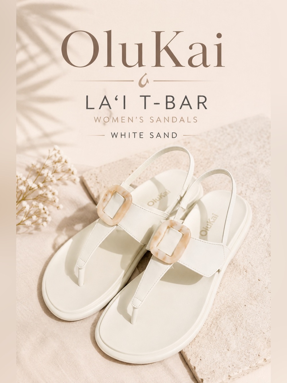 OluKai La‘i T-Bar White Sand Slingback Sandals Women’s 8